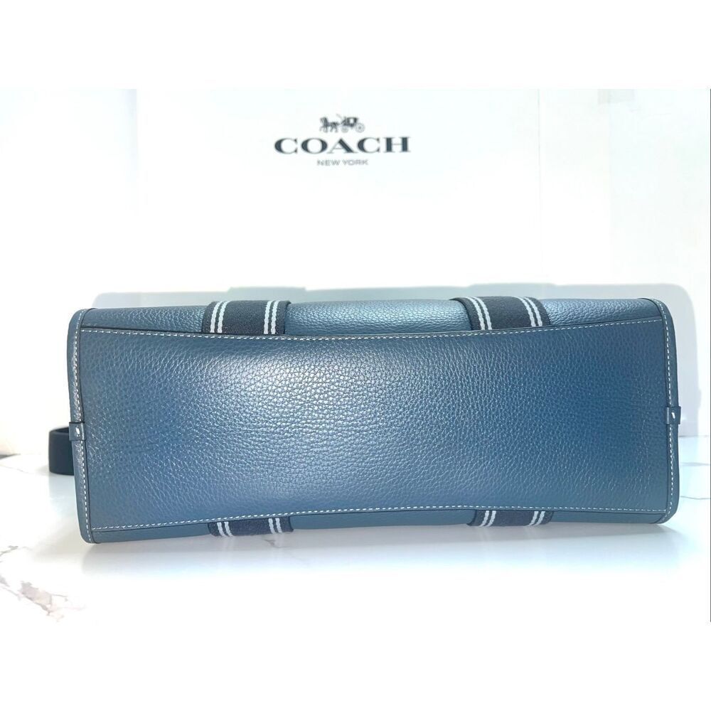 🔥🎁NWT! Coach Smith Tote Handbag Pebble Leather Denim Blue CBM10 Msrp:$428.00 - Picture 9 of 11